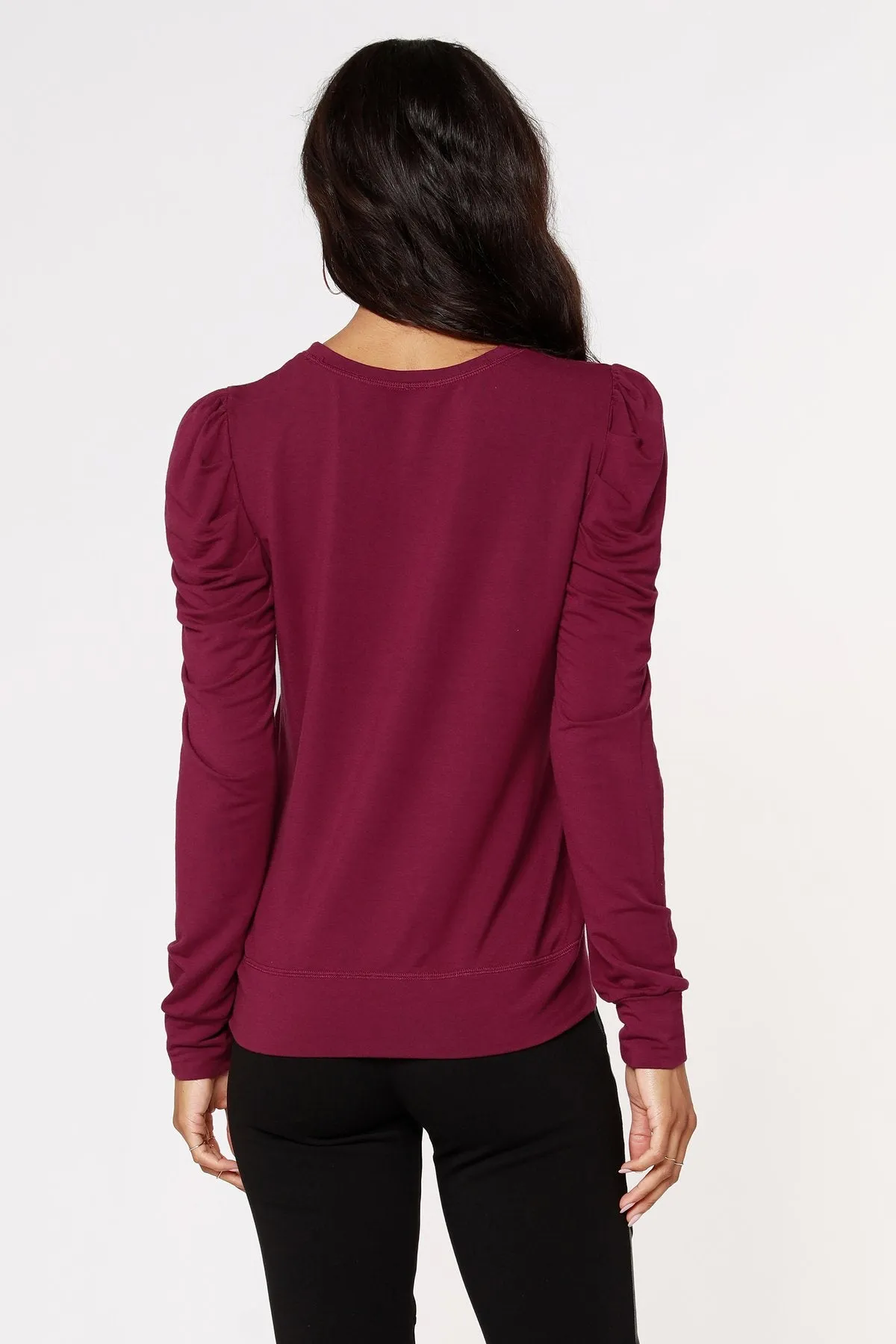 Bobi Puffy Sleeve Top - Burgundy