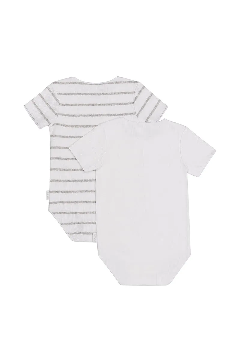 Bonds Baby Ribbed Short Sleeve Bodysuit 2 Pack - White & Grey Stripe