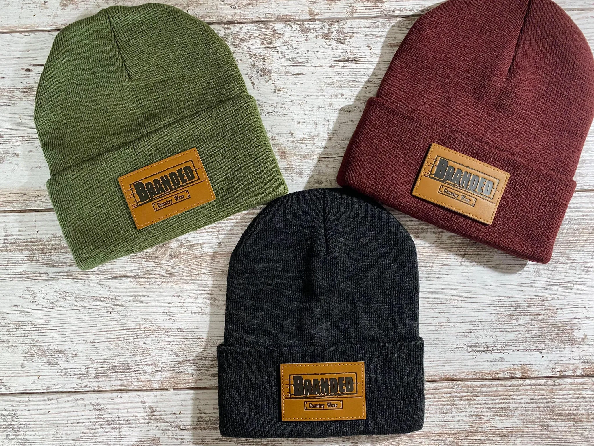 BRANDED Leather Patch Beanie