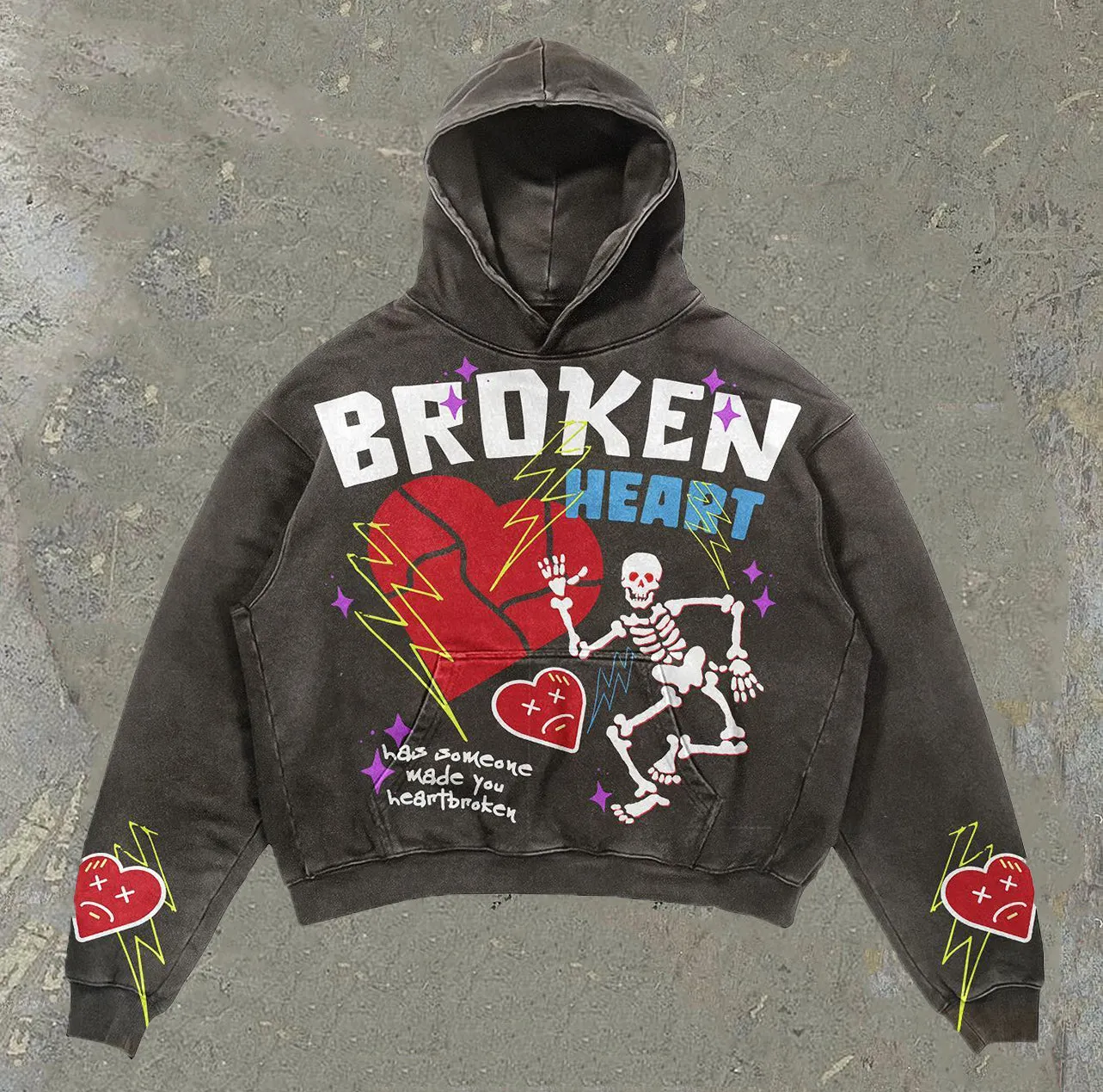 Broken Heart Print Casual Street Hoodie