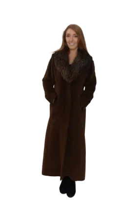 Brown Alpaca Coat with detachble Trim Raccoon Collar