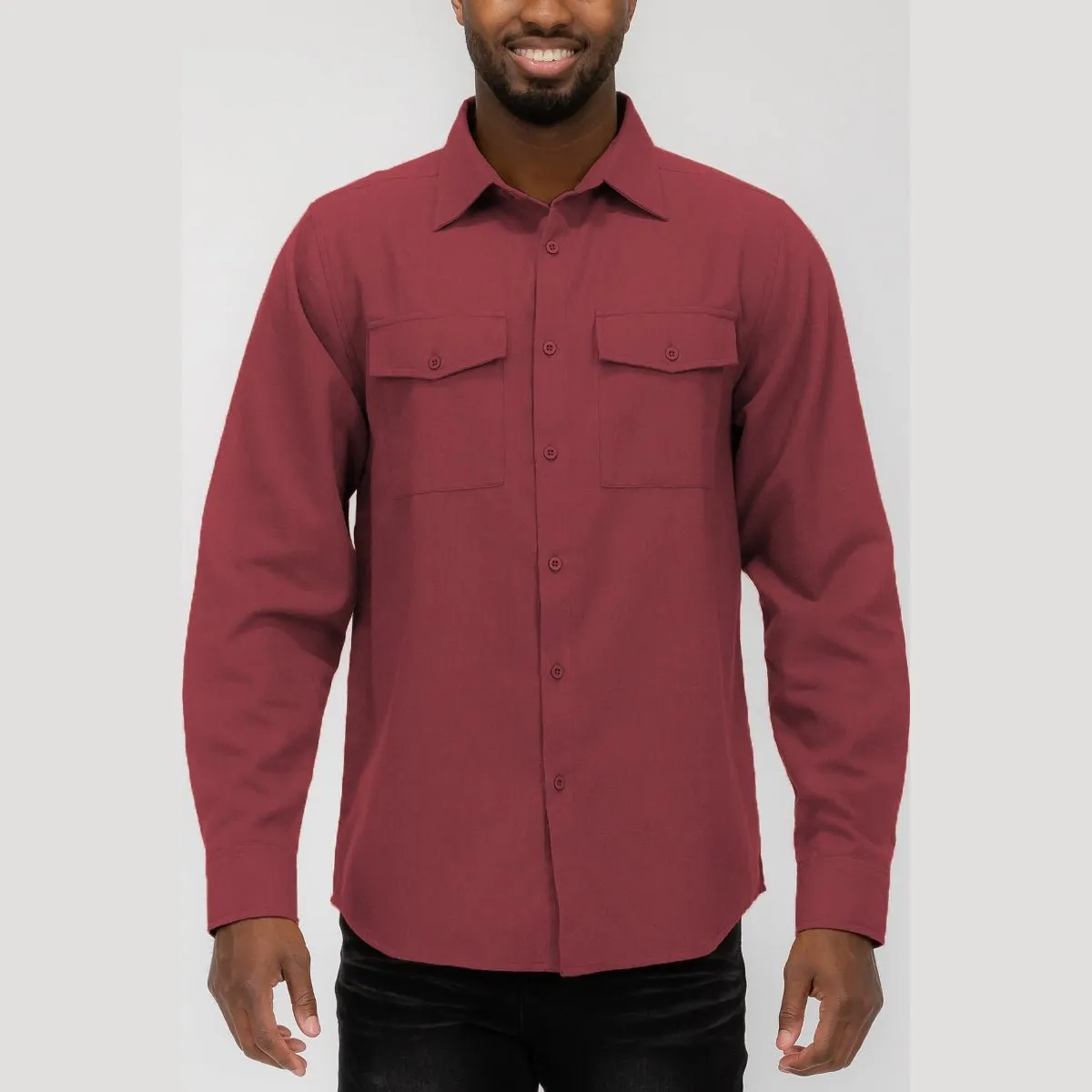 Burgundy Brushed Flannel Shirt