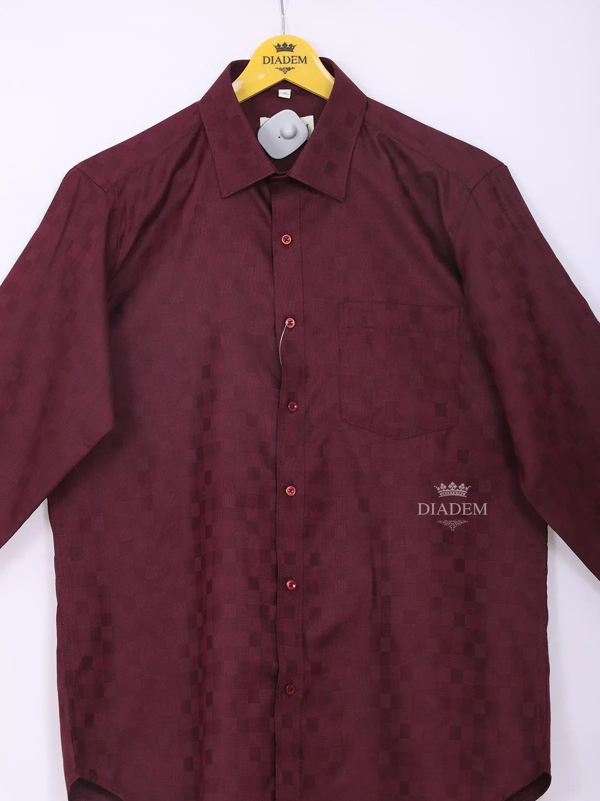 Burgundy Cotton Casual Shirt with Checked Design