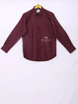 Burgundy Cotton Casual Shirt with Checked Design