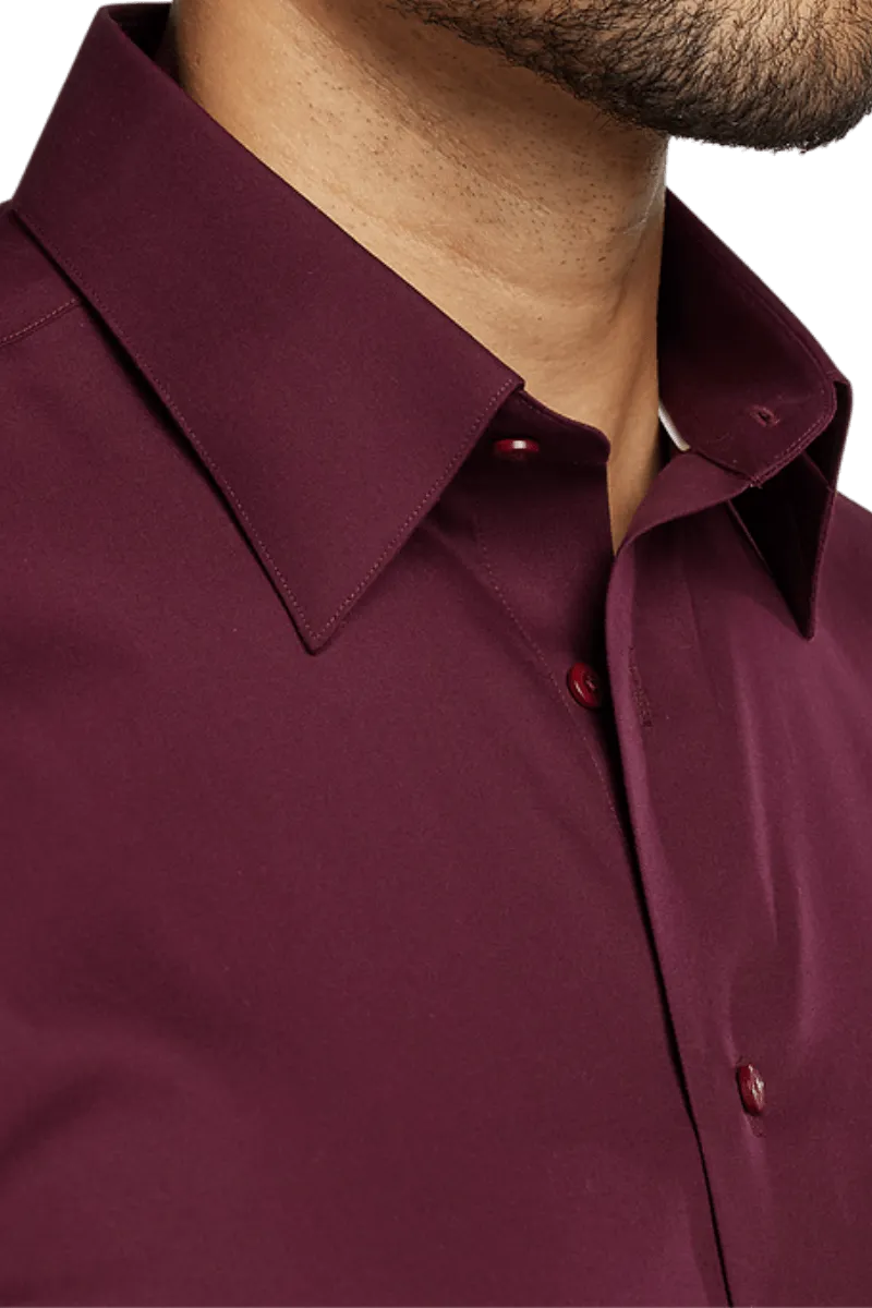 Burgundy Cotton Twill Spread Collar Shirt