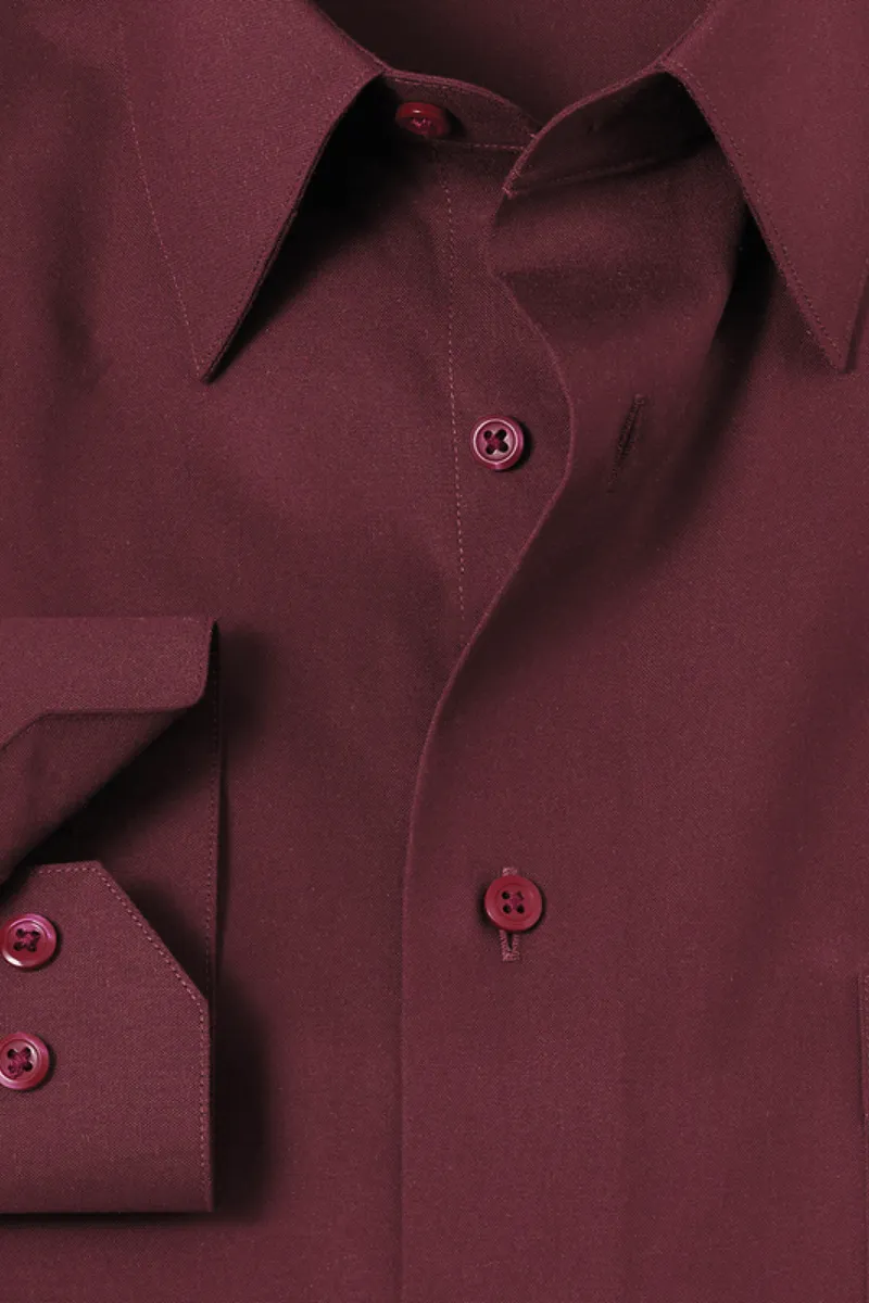 Burgundy Cotton Twill Spread Collar Shirt