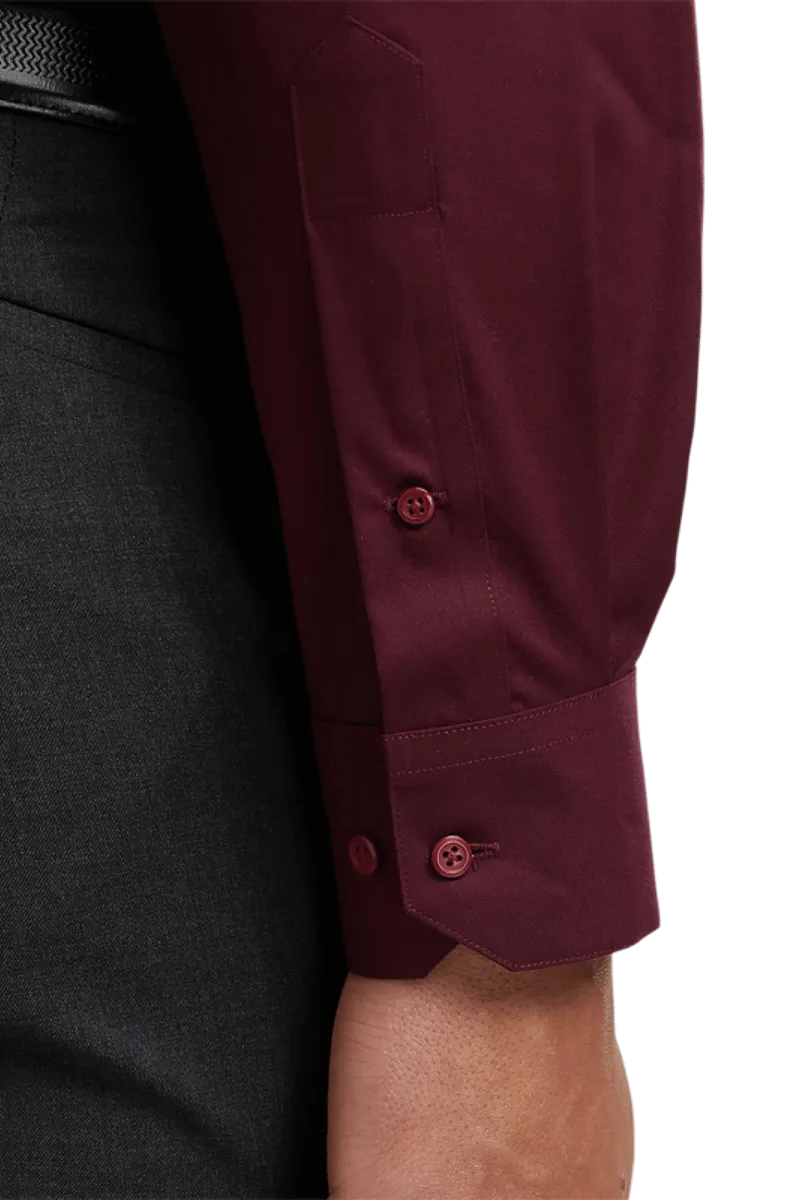 Burgundy Cotton Twill Spread Collar Shirt