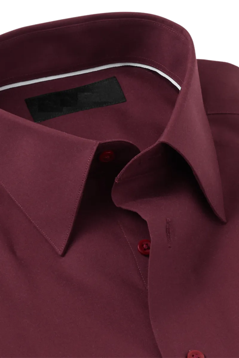 Burgundy Cotton Twill Spread Collar Shirt