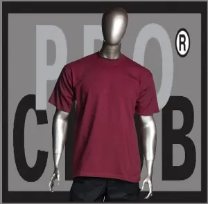 Burgundy Short Sleeve Crew Neck Pro Club Comfort T Shirt