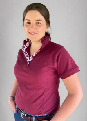 Burnett - Burgundy Ruffle Polo Shirt with fancy trim