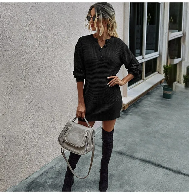 Button Slim Fit Sweater Dress