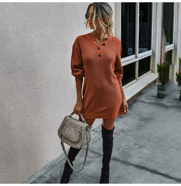 Button Slim Fit Sweater Dress