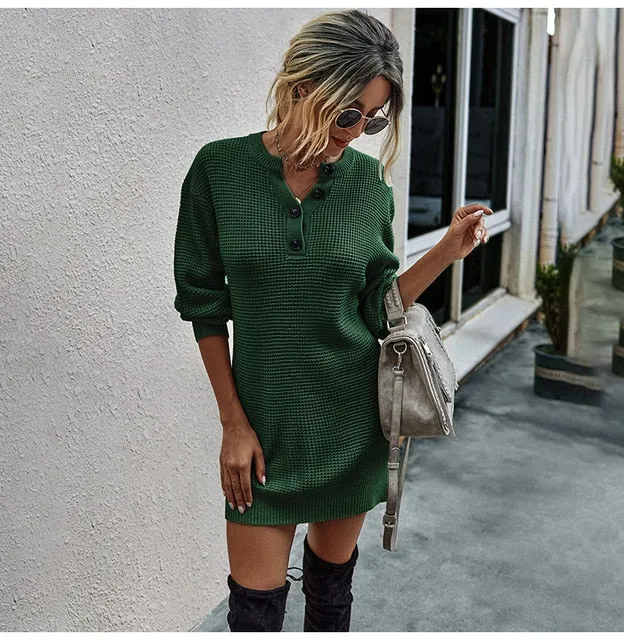 Button Slim Fit Sweater Dress