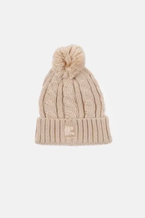 Cable Knit Pom Pom Beanie Cream