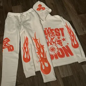 Casual Retro Flame Hoodie Set