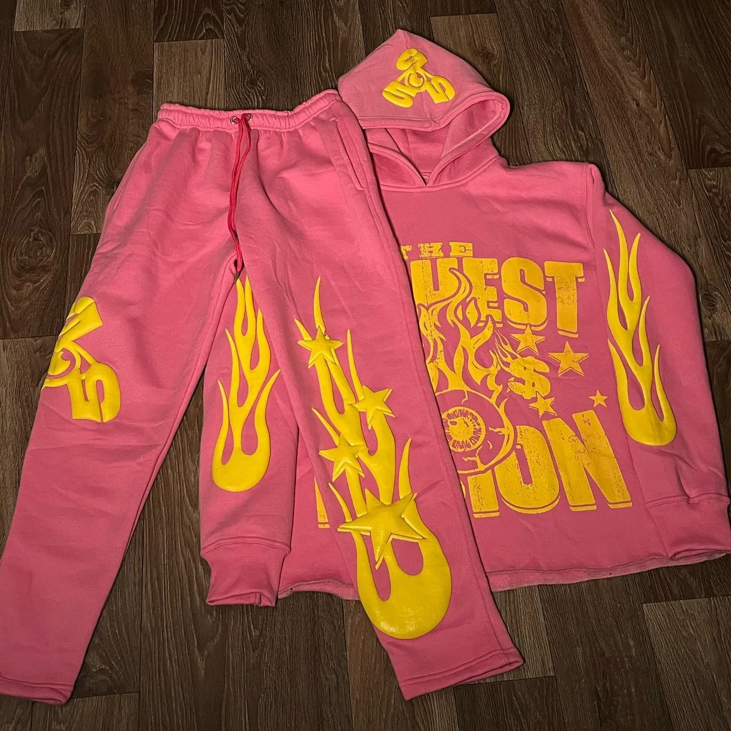 Casual Retro Flame Hoodie Set