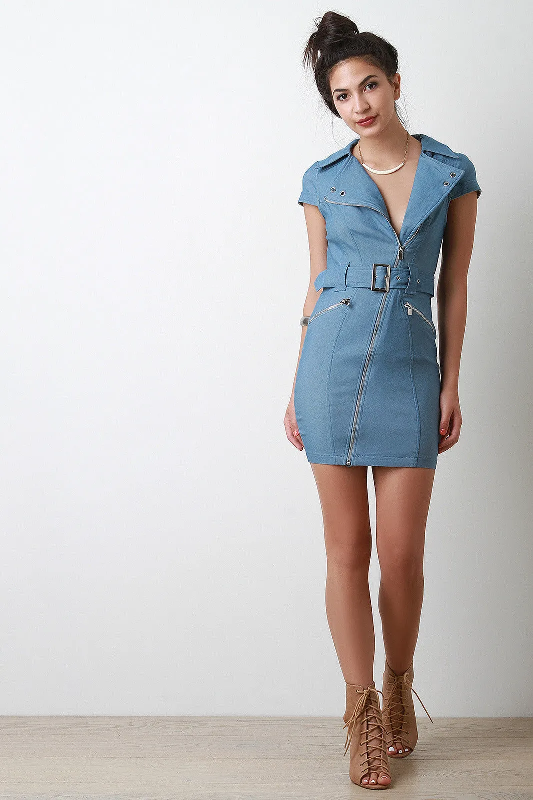 Chambray Belted Bodycon Dress