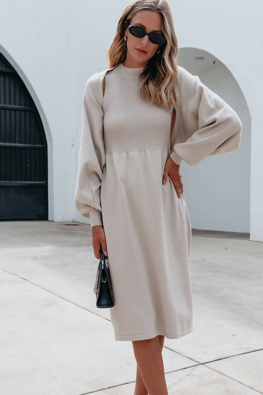 Champagne Sweater Dress & Cardigan Set - FINAL SALE