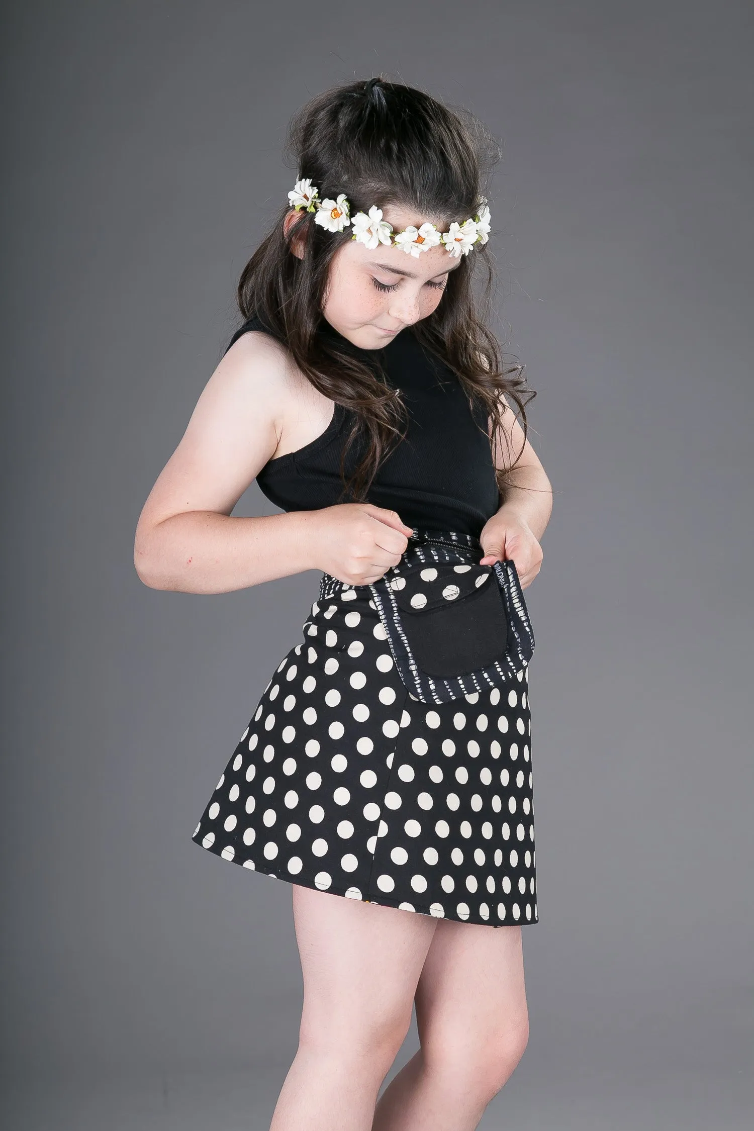 Childrens Reversible Cotton Skirt Black White