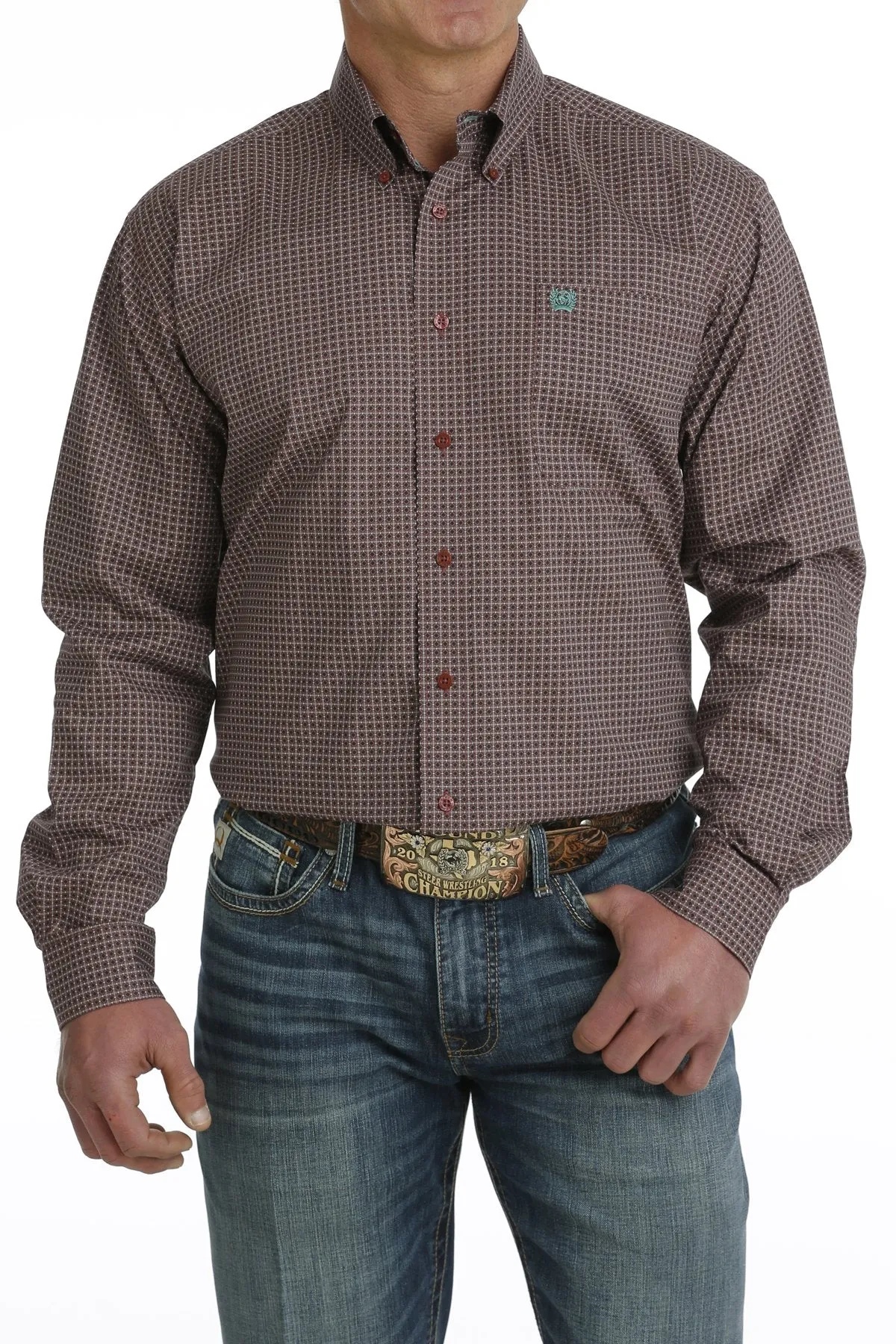 Cinch Men's L/S Classic Fit Geometric Western Button Down Shirt in Burgundy