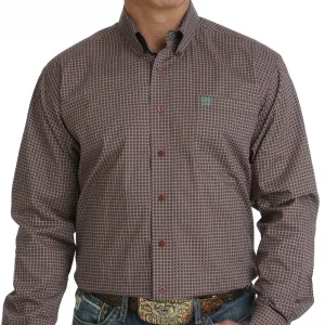 Cinch Men's L/S Classic Fit Geometric Western Button Down Shirt in Burgundy