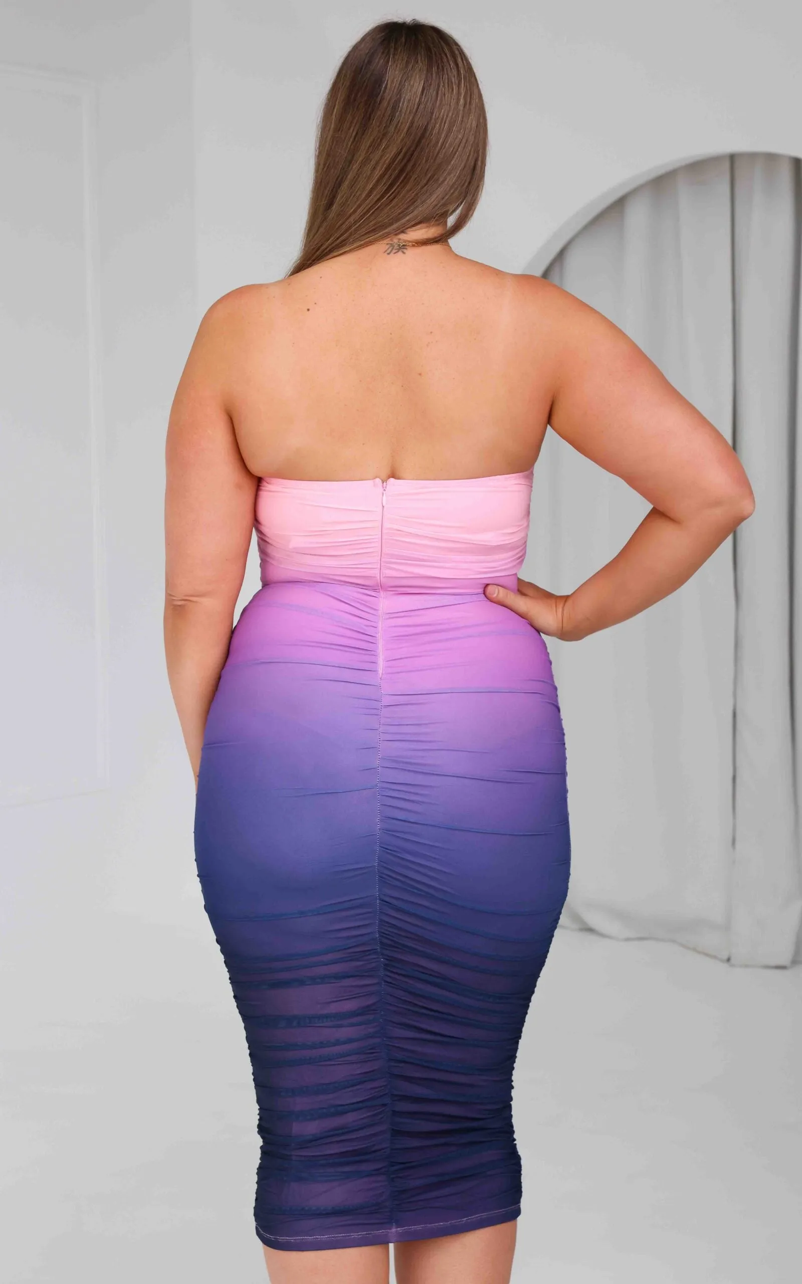 Cindy Mesh Midi Dress - Pink Purple Ombre