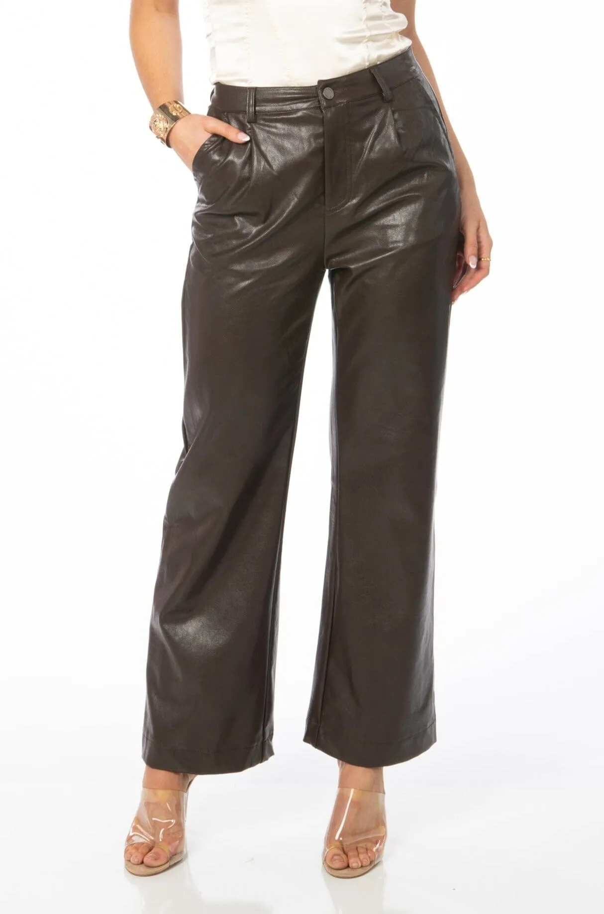 City of Angels Brown Faux Leather Trousers