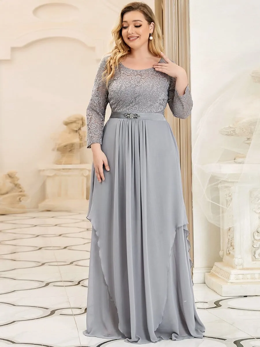 Classic Floral Lace Bridesmaid Dress with Long Sleeve