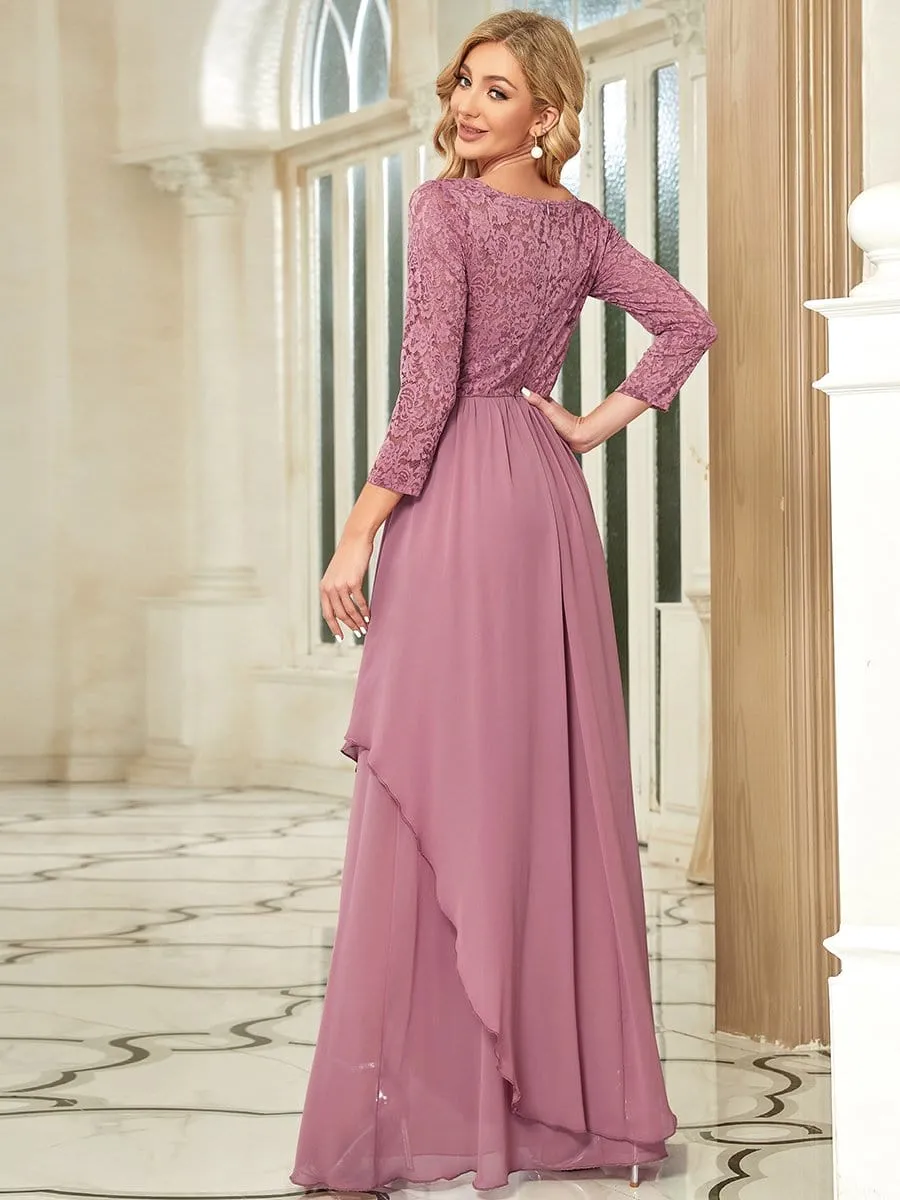 Classic Floral Lace Bridesmaid Dress with Long Sleeve