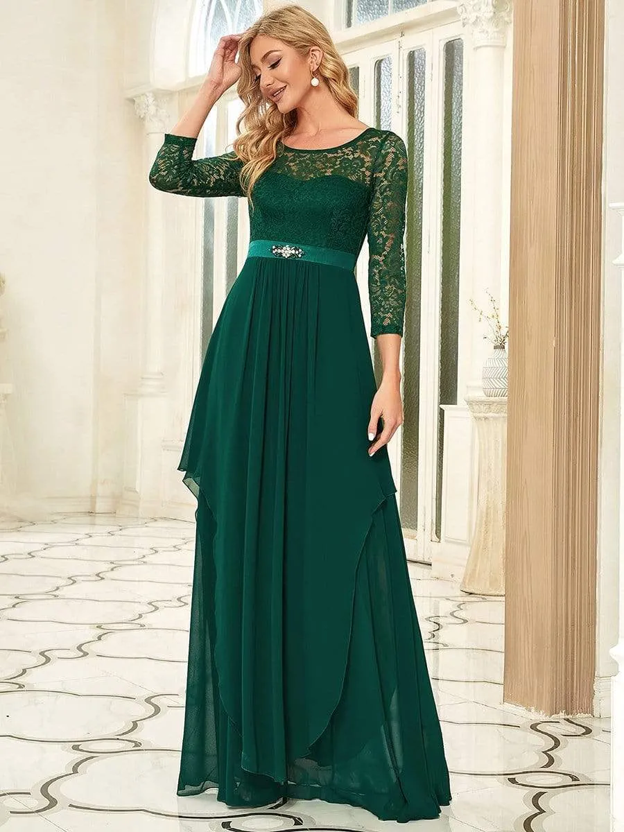 Classic Floral Lace Bridesmaid Dress with Long Sleeve