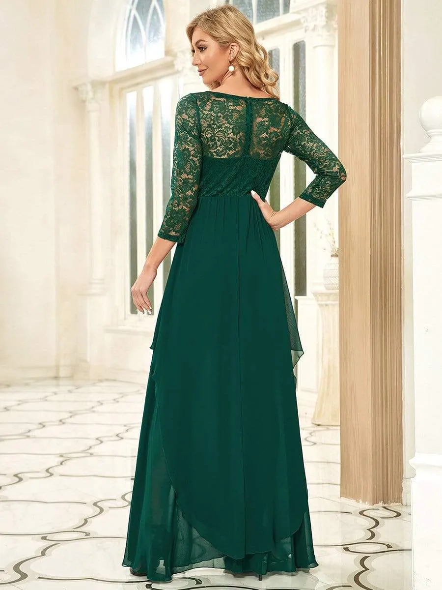 Classic Floral Lace Bridesmaid Dress with Long Sleeve