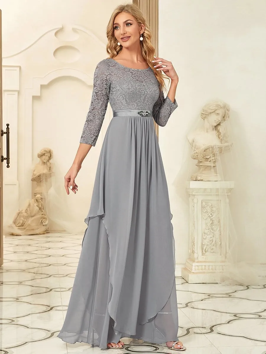 Classic Floral Lace Bridesmaid Dress with Long Sleeve