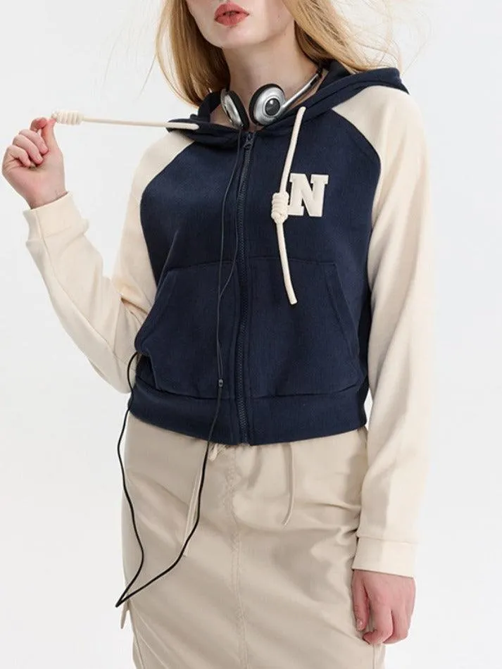 Color Block Splice Letter Embroidery Embellished Oversized Hoodie