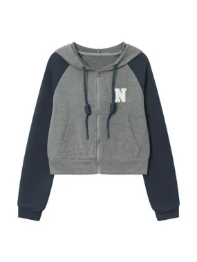 Color Block Splice Letter Embroidery Embellished Oversized Hoodie