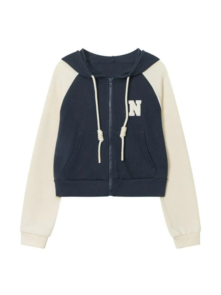 Color Block Splice Letter Embroidery Embellished Oversized Hoodie