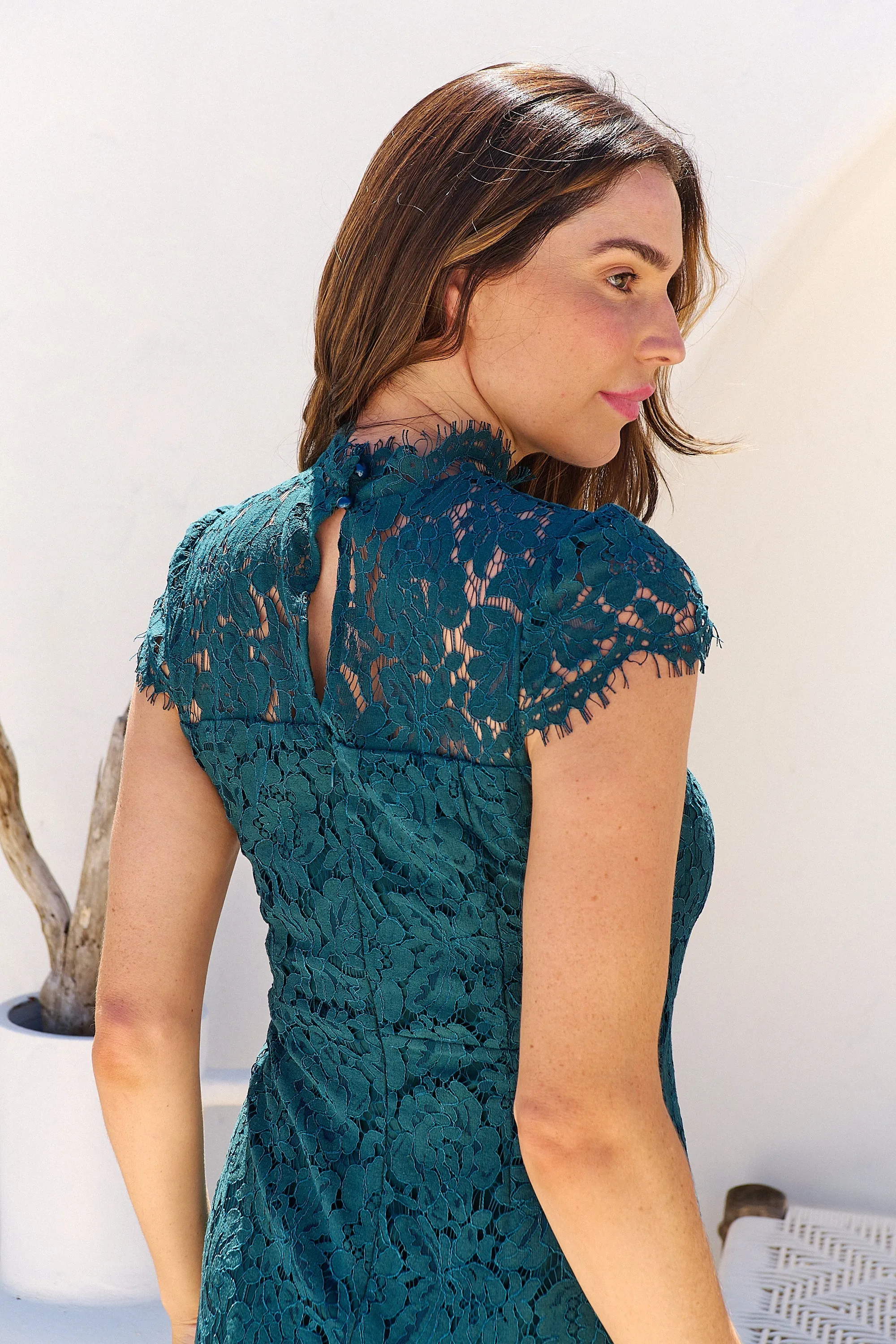 Constance Emerald Lace Evening Dress