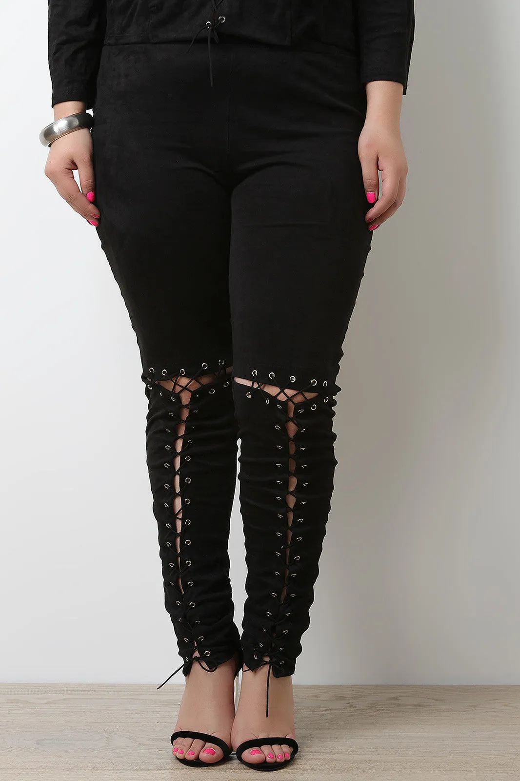 Corset T-Lace Up Vegan Suede Pants