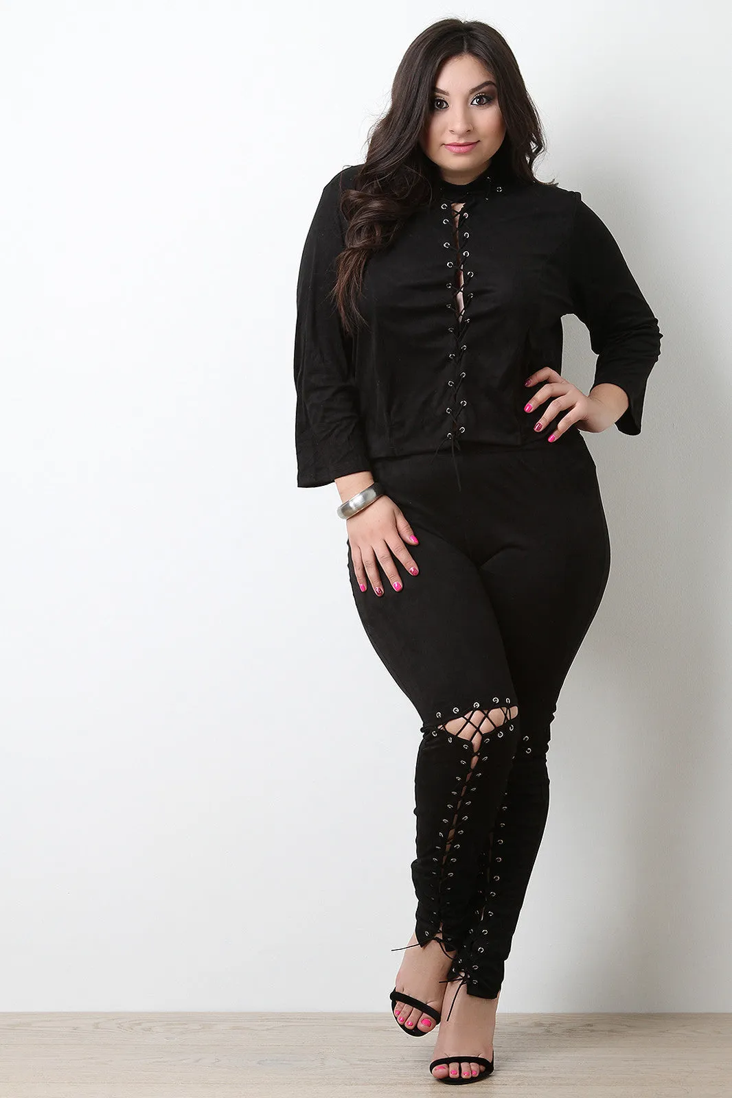 Corset T-Lace Up Vegan Suede Pants