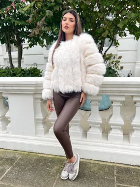 Cream Vertical Design Faux Fur Coat