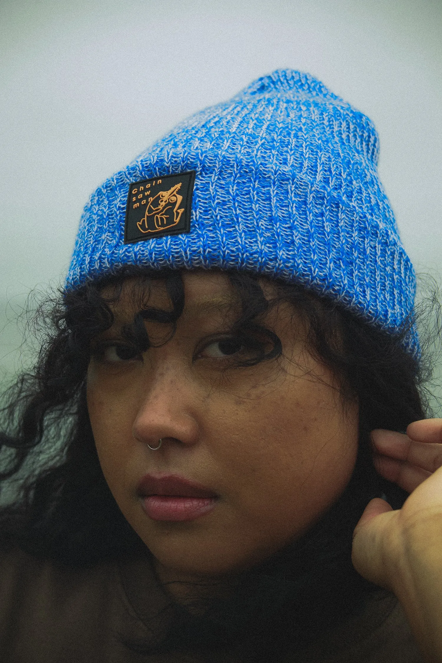 CSM Pochita Blue Marled Beanie with PVC Patch