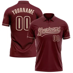 Custom Burgundy Cream Performance Vapor Golf Polo Shirt