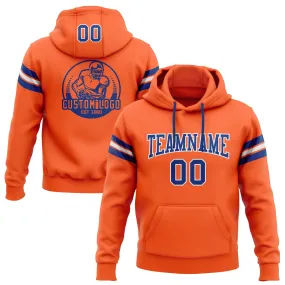 Custom Stitched Orange Royal-White Football Pullover Sweatshirt Hoodie