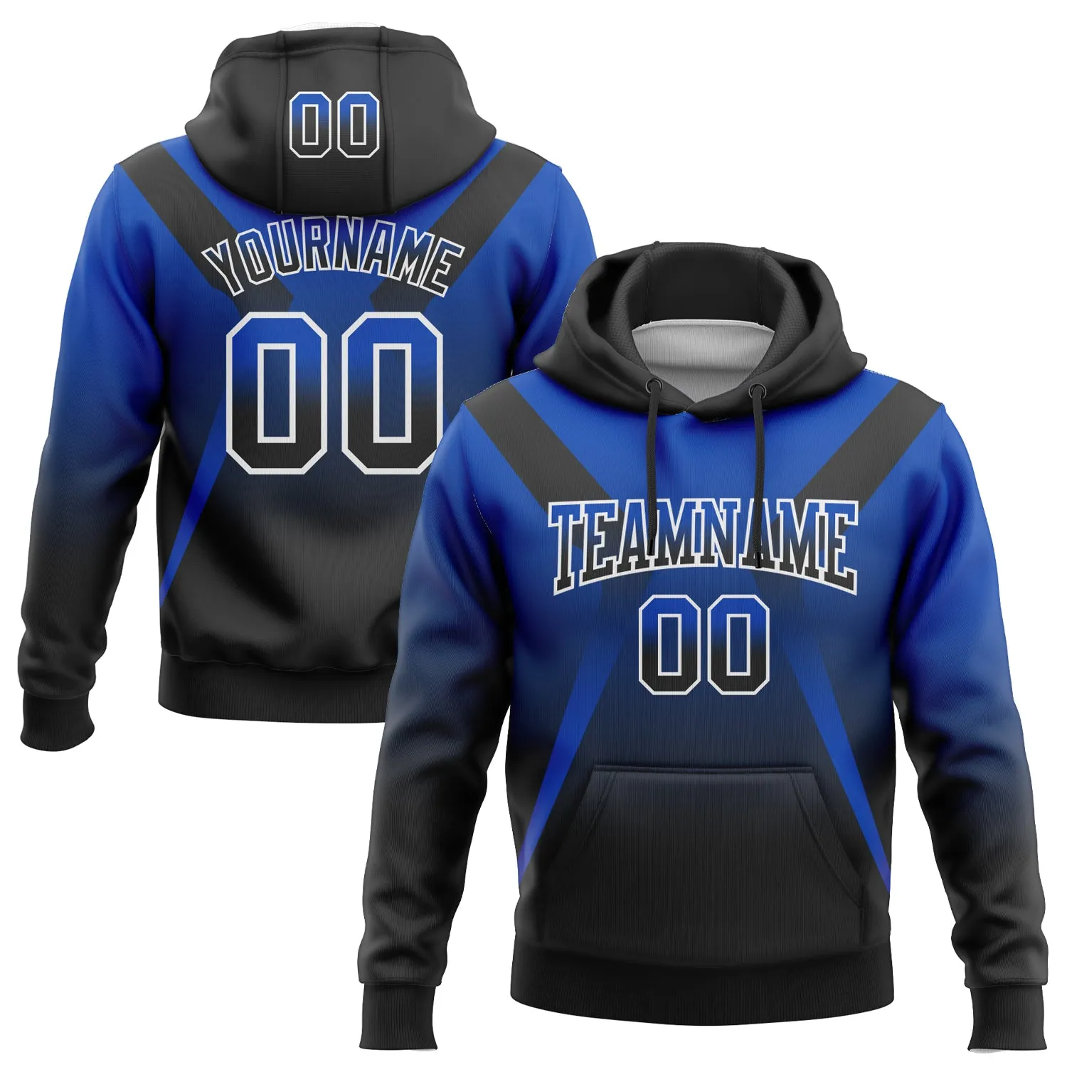 Custom Stitched Thunder Blue Black-White Fade Fashion Arrow Sports Pullover Sweatshirt Hoodie