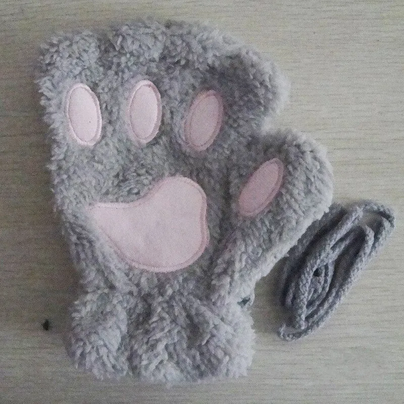 Cute and Fluffy Cat Paw Pattern Fingerless Wrist Gloves