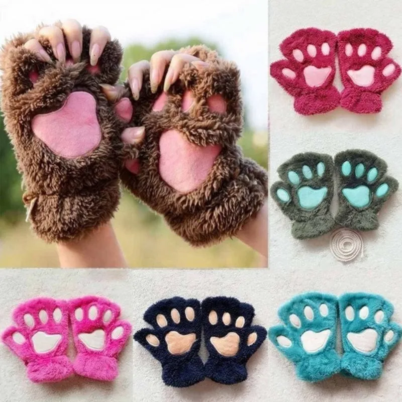 Cute and Fluffy Cat Paw Pattern Fingerless Wrist Gloves