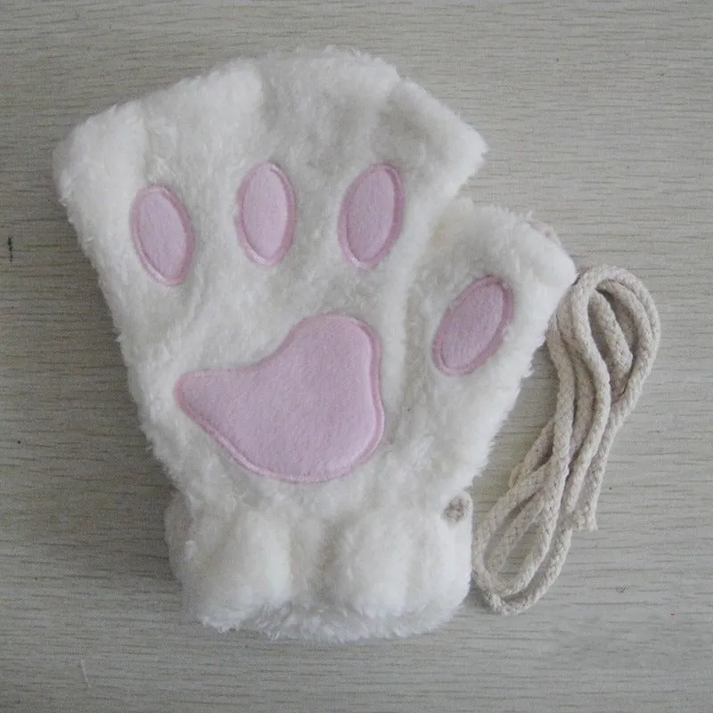 Cute and Fluffy Cat Paw Pattern Fingerless Wrist Gloves