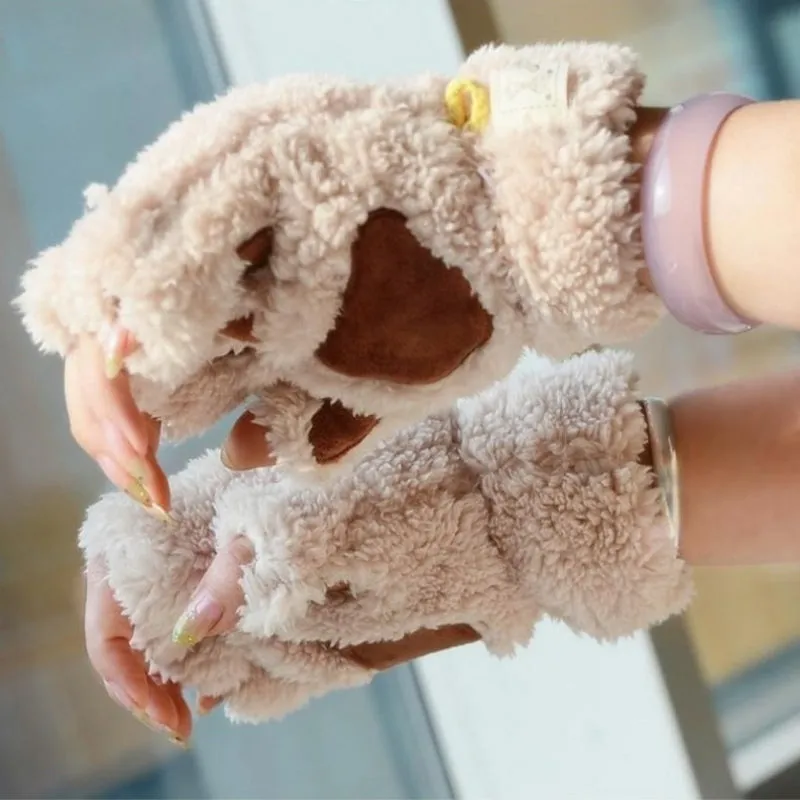 Cute and Fluffy Cat Paw Pattern Fingerless Wrist Gloves