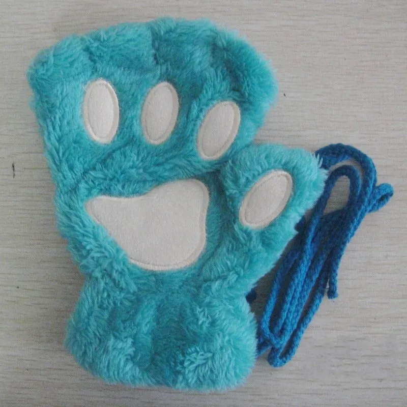 Cute and Fluffy Cat Paw Pattern Fingerless Wrist Gloves