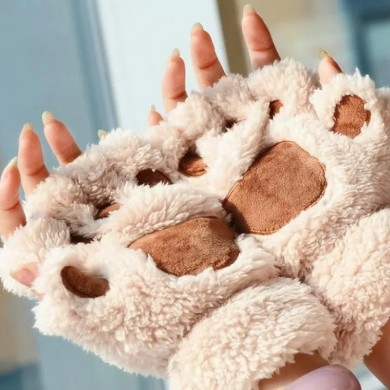 Cute and Fluffy Cat Paw Pattern Fingerless Wrist Gloves