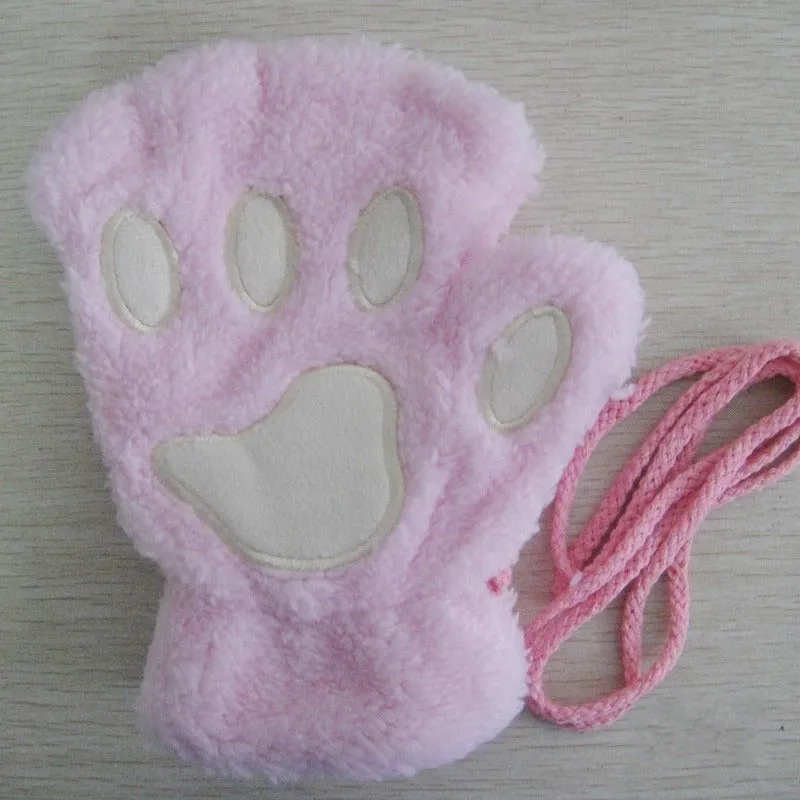 Cute and Fluffy Cat Paw Pattern Fingerless Wrist Gloves